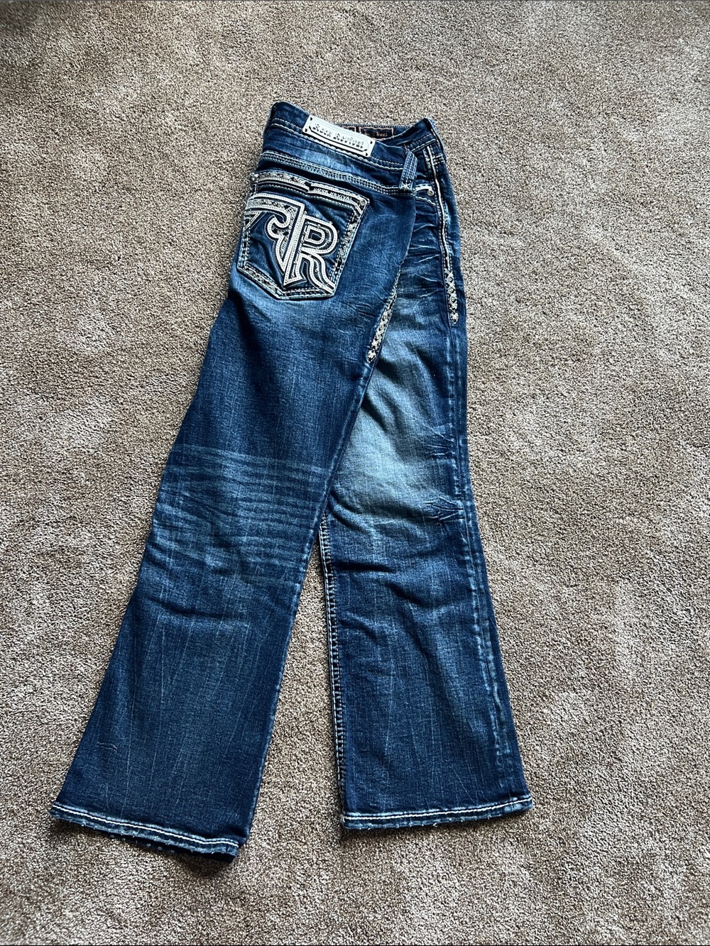 Rock Revival Blue Bootcut Jeans with Embroidered Back Pocket
